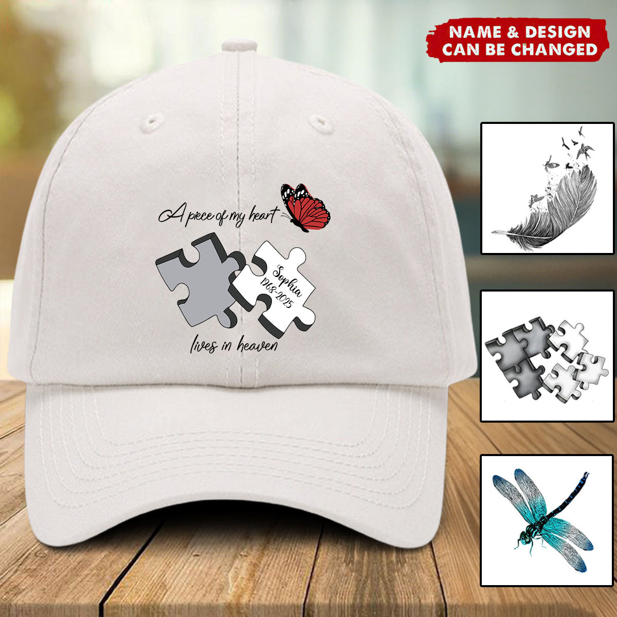 Memorial Butterfly Dragonfly Heaven Feather - Personalized Memorial Classic Cap
