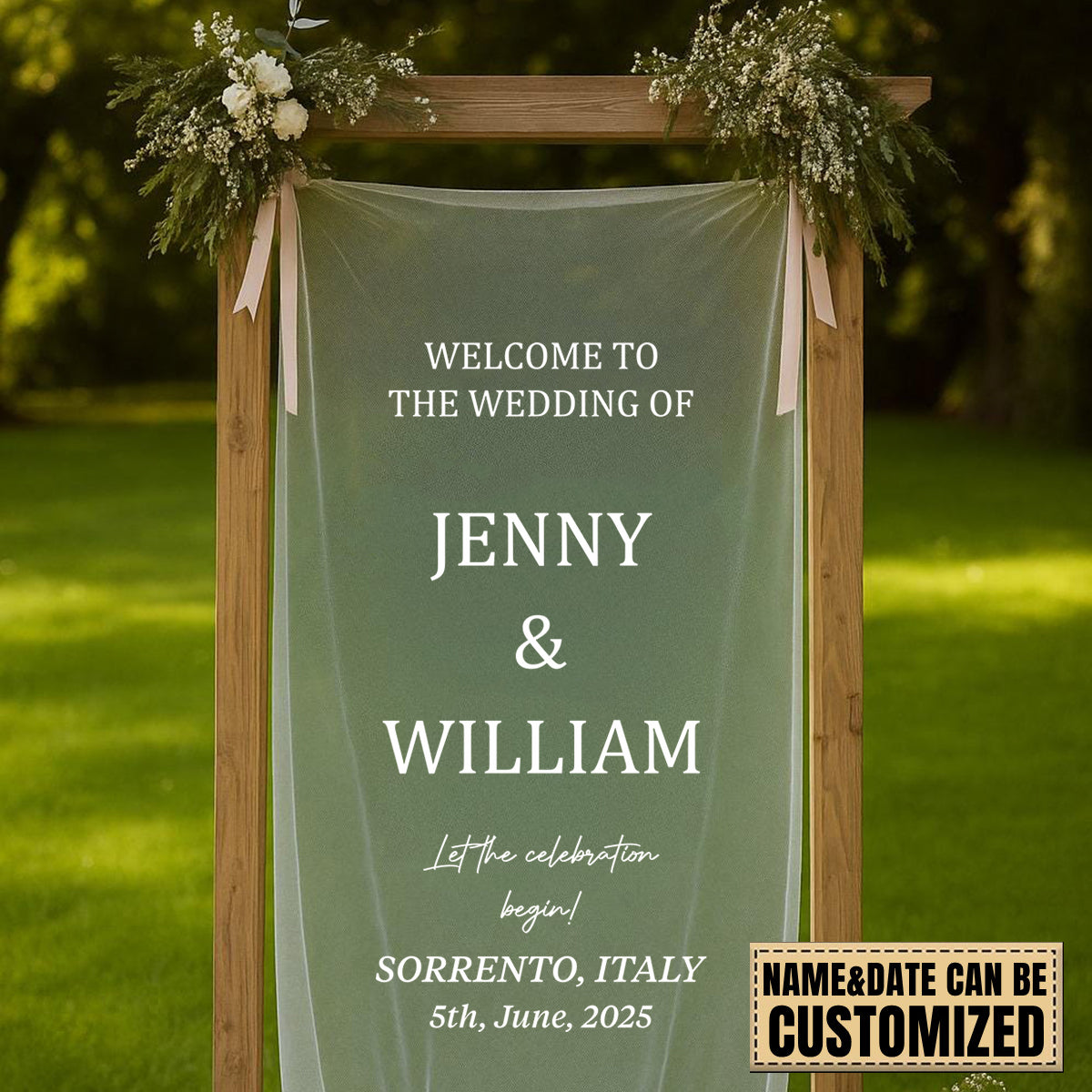 Custom Tulle Wedding Sign - Personalized Wedding Welcome Sign