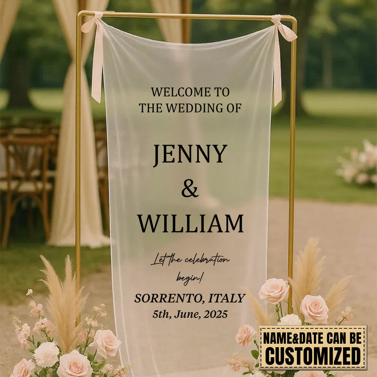 Custom Tulle Wedding Sign - Personalized Wedding Welcome Sign