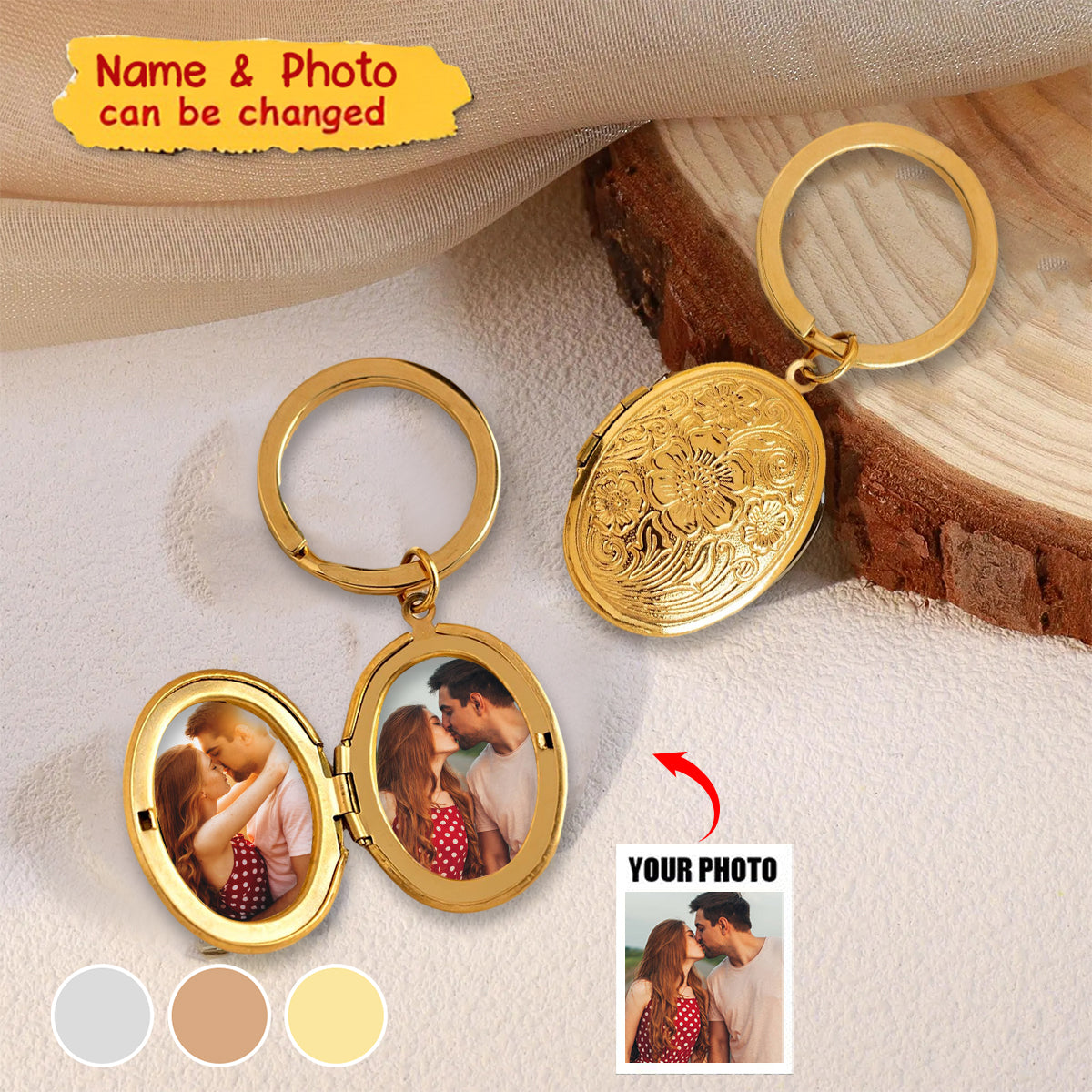 Custom Vintage Locket Keychain With Photo Personalized Memorial Keychain