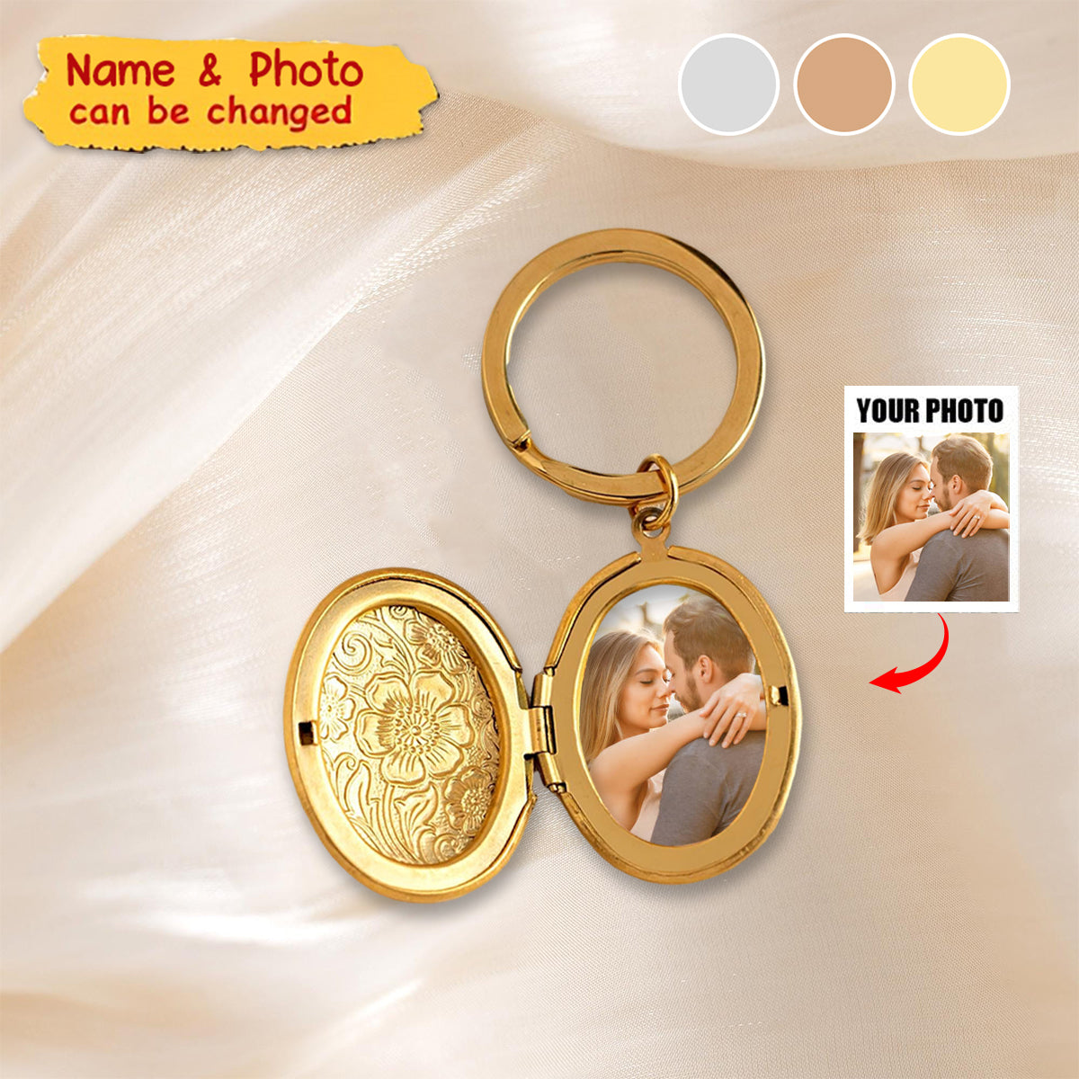 Custom Vintage Locket Keychain With Photo Personalized Memorial Keychain