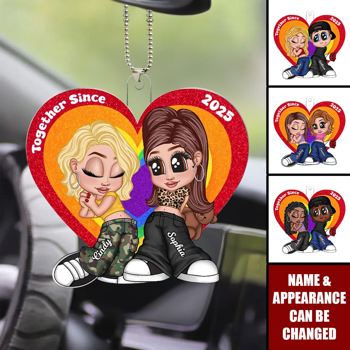 Y2K Style LGBT Couple Car Accessories Personalized Car Ornament