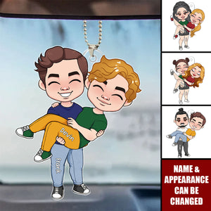 LGBT Couple Hugging Love Is Love - Personalized Car Ornament