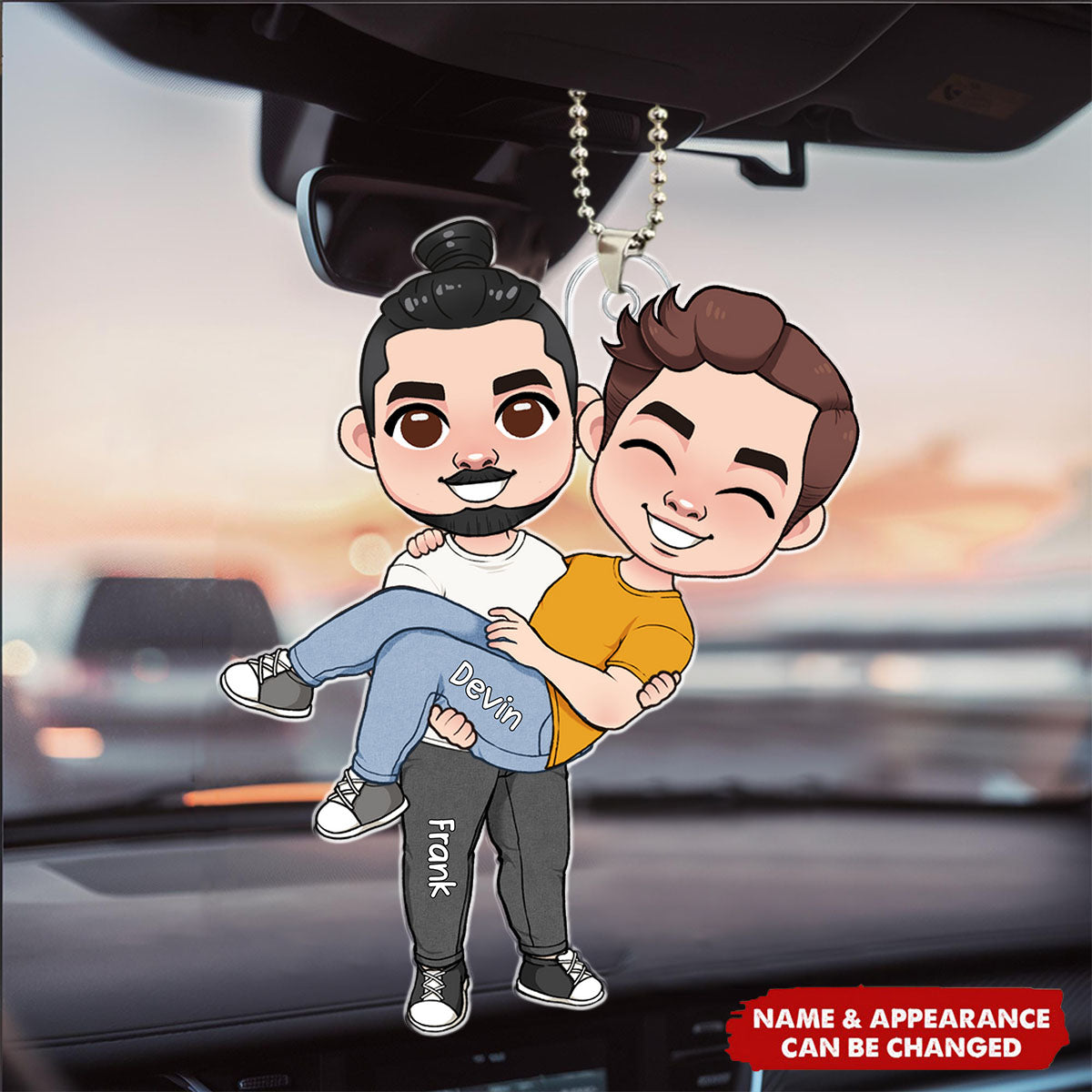 LGBT Couple Hugging Love Is Love - Personalized Car Ornament