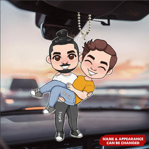 LGBT Couple Hugging Love Is Love - Personalized Car Ornament