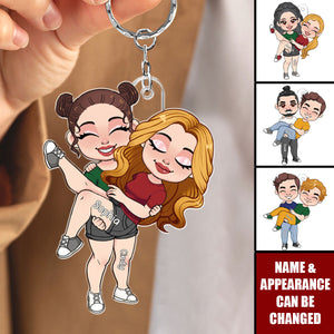 LGBT Couple Hugging Love Is Love - Personalized Keychain