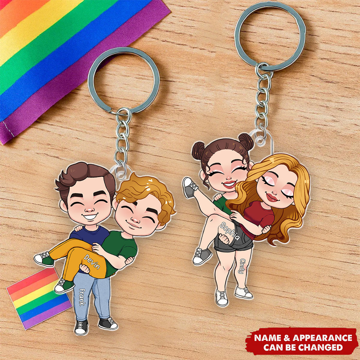 LGBT Couple Hugging Love Is Love - Personalized Keychain