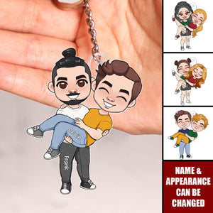 LGBT Couple Hugging Love Is Love - Personalized Keychain