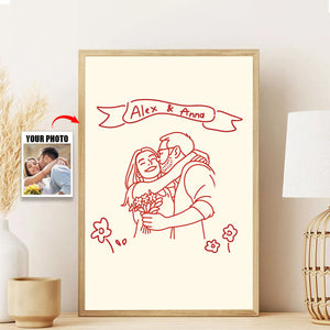 Personalized Line Drawing Couple Minimalist Drawing Poster