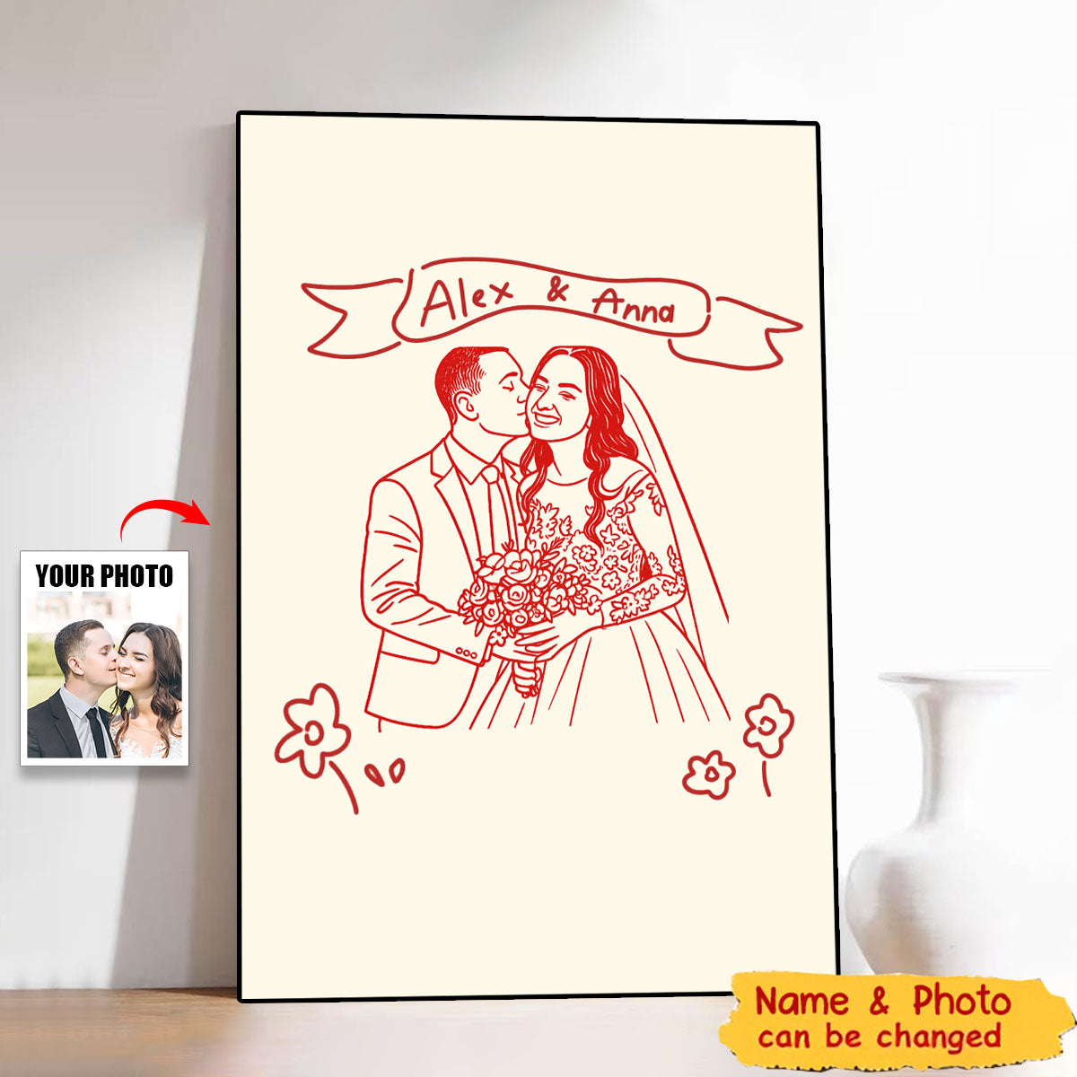 Personalized Line Drawing Couple Minimalist Drawing Poster