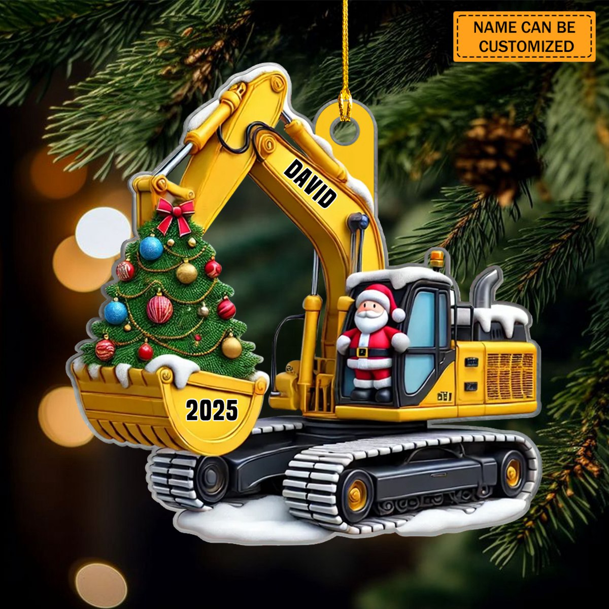 Personalized Xmas Excavator Construction Backhoe Ornament - Gift For Kids
