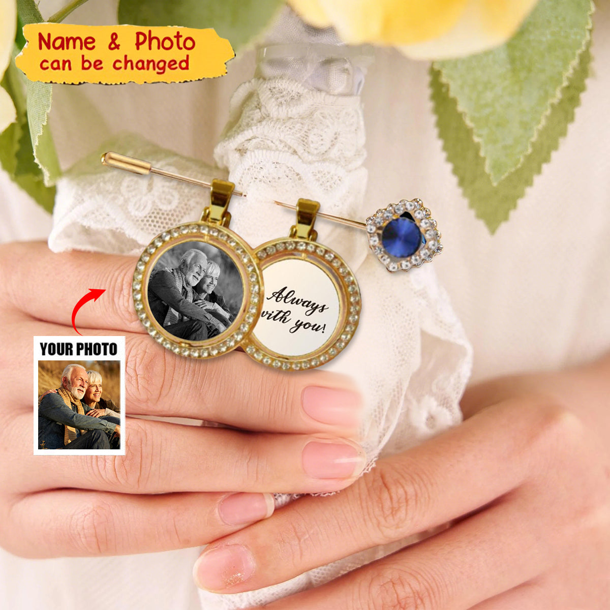 Personalized Wedding Bridal Bouquet Brooch Pin - Photo Charms For Bouquet