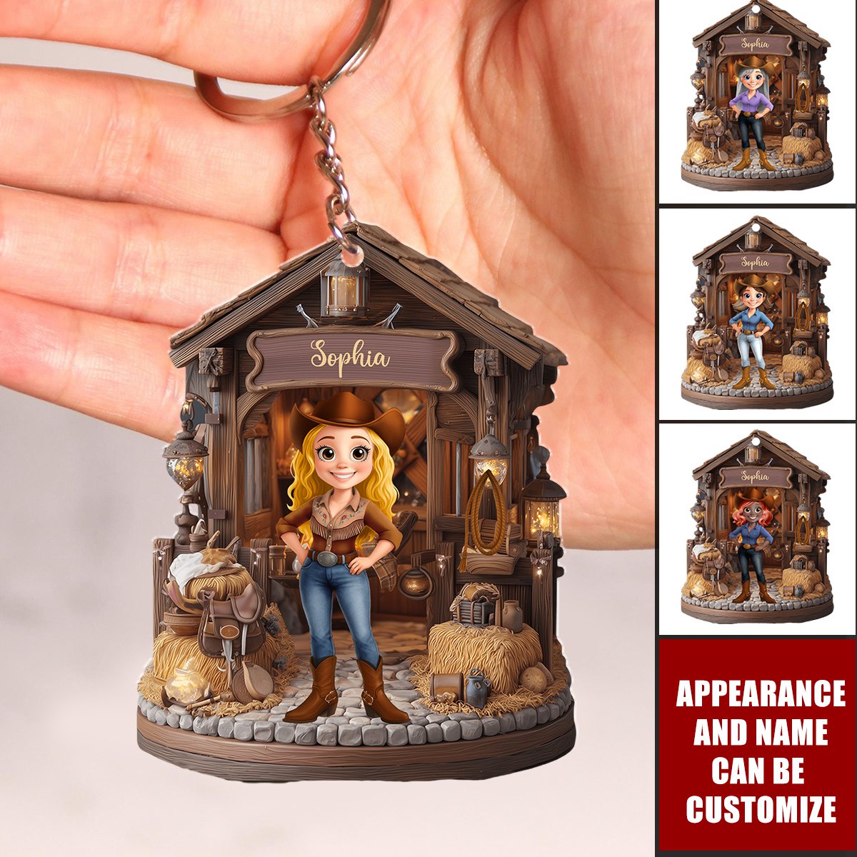 Cowgirl's Barn - Personalized Cowgirl Acrylic Keychain