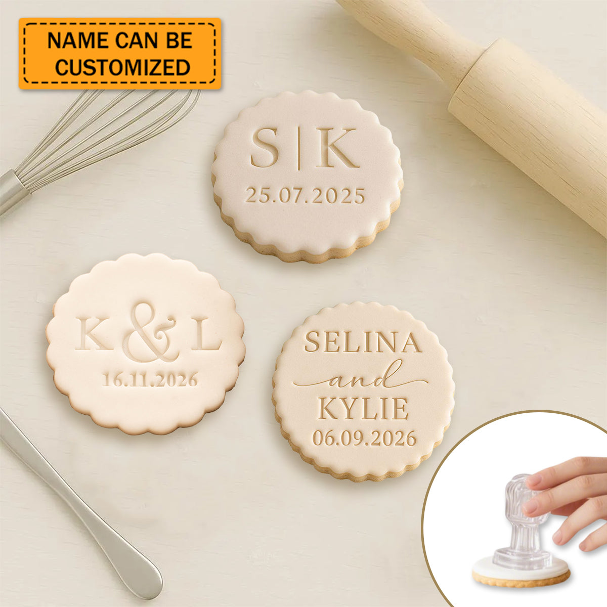 Custom Mr and Mrs Name Date Fondant Stamp – Personalized Wedding Cookie Cutter
