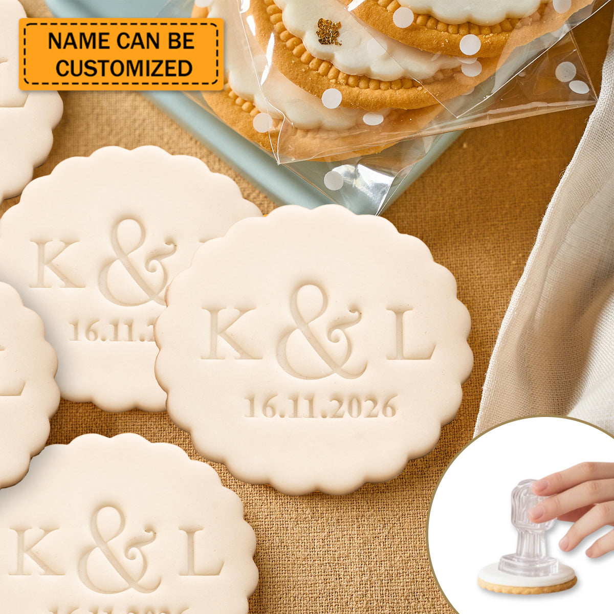Custom Mr and Mrs Name Date Fondant Stamp – Personalized Wedding Cookie Cutter