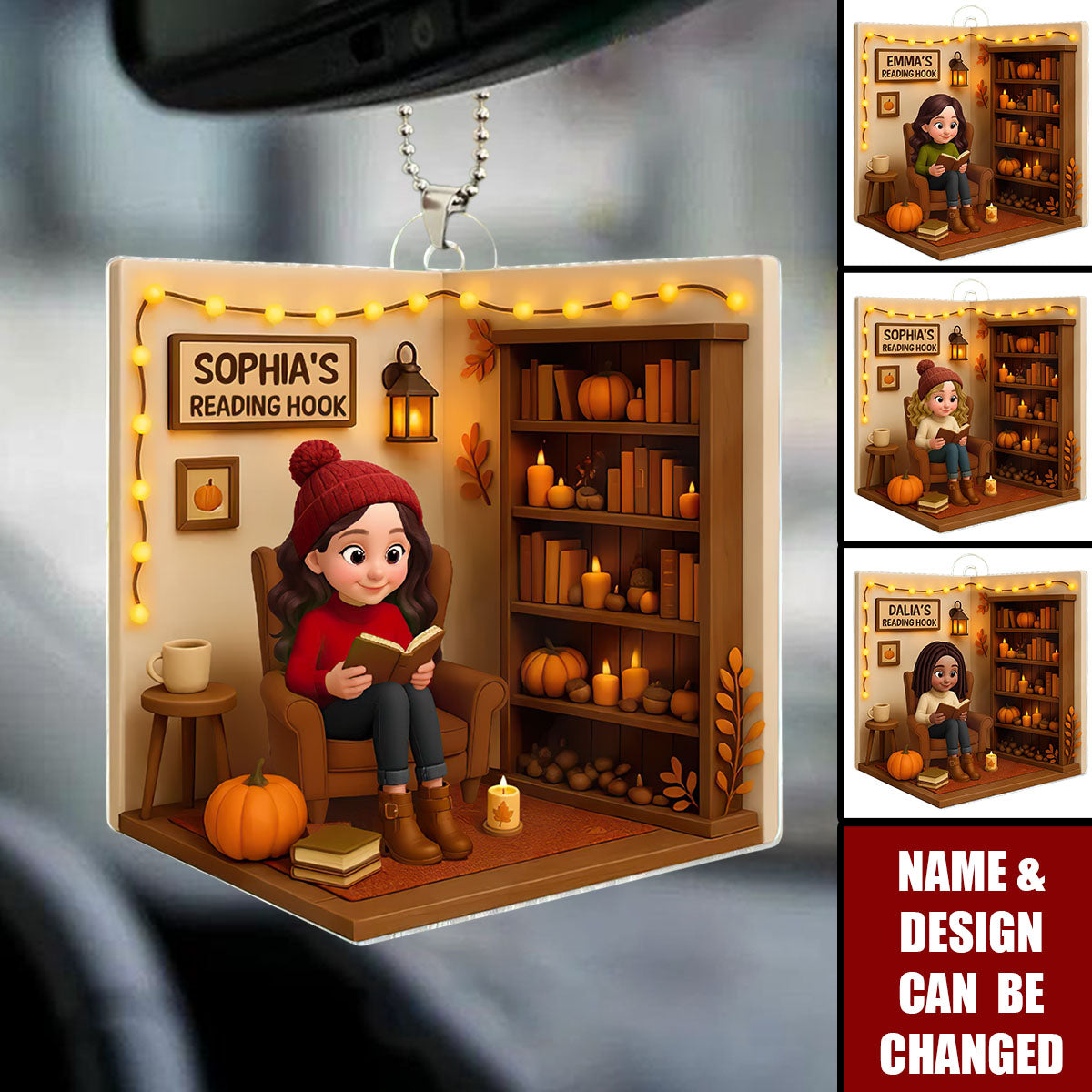 Reading Hook Cozy Season - Personalized Car Ornament