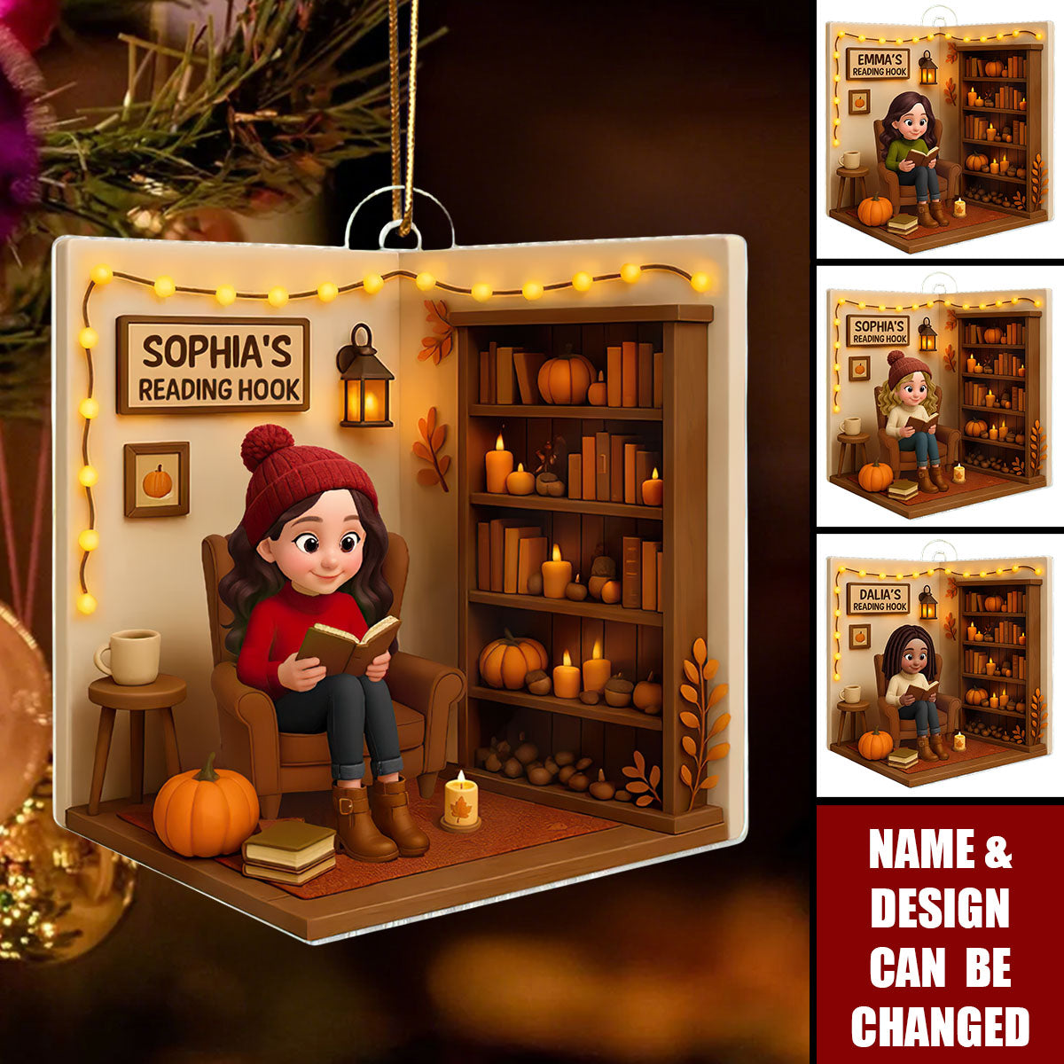 Reading Hook Cozy Season Personalized Acrylic Ornament