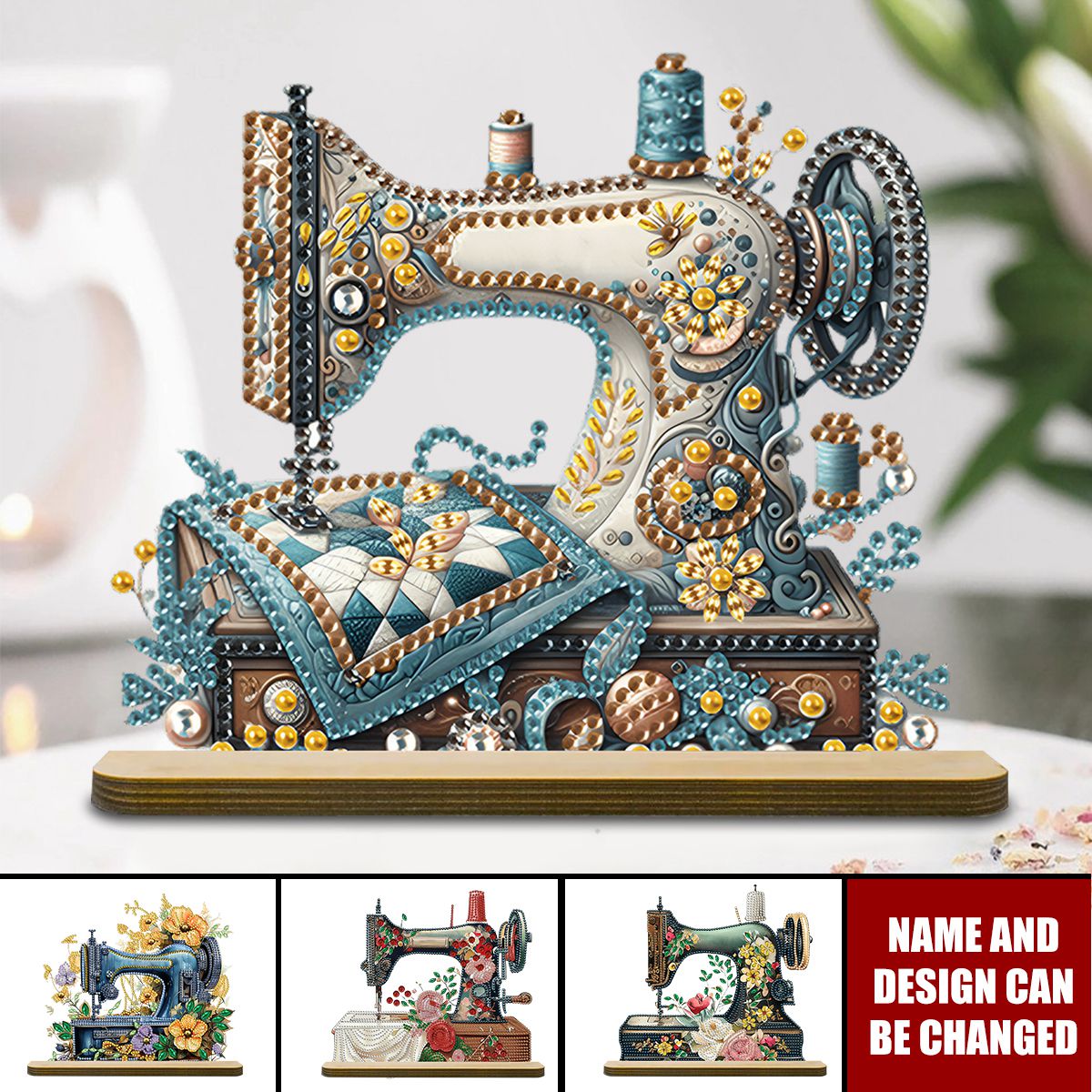 Shiny Sewing Machine Personalized Wooden Plaque