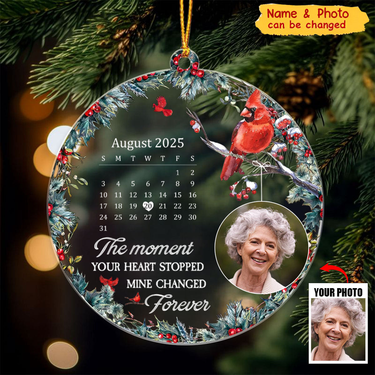 The Moment Your Heart Stopped Mine Changed Forever - Personalized Acrylic Photo Ornament