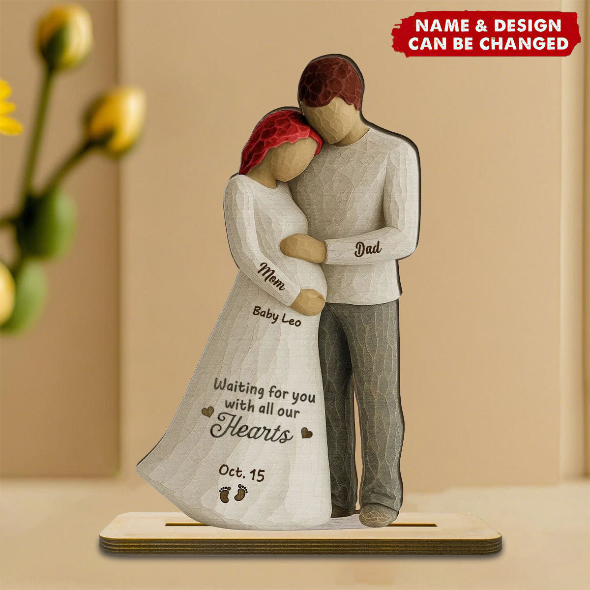 Waiting For You With All Our Hearts Couple Expecting Baby - Personalized Standing Wooden Plaque
