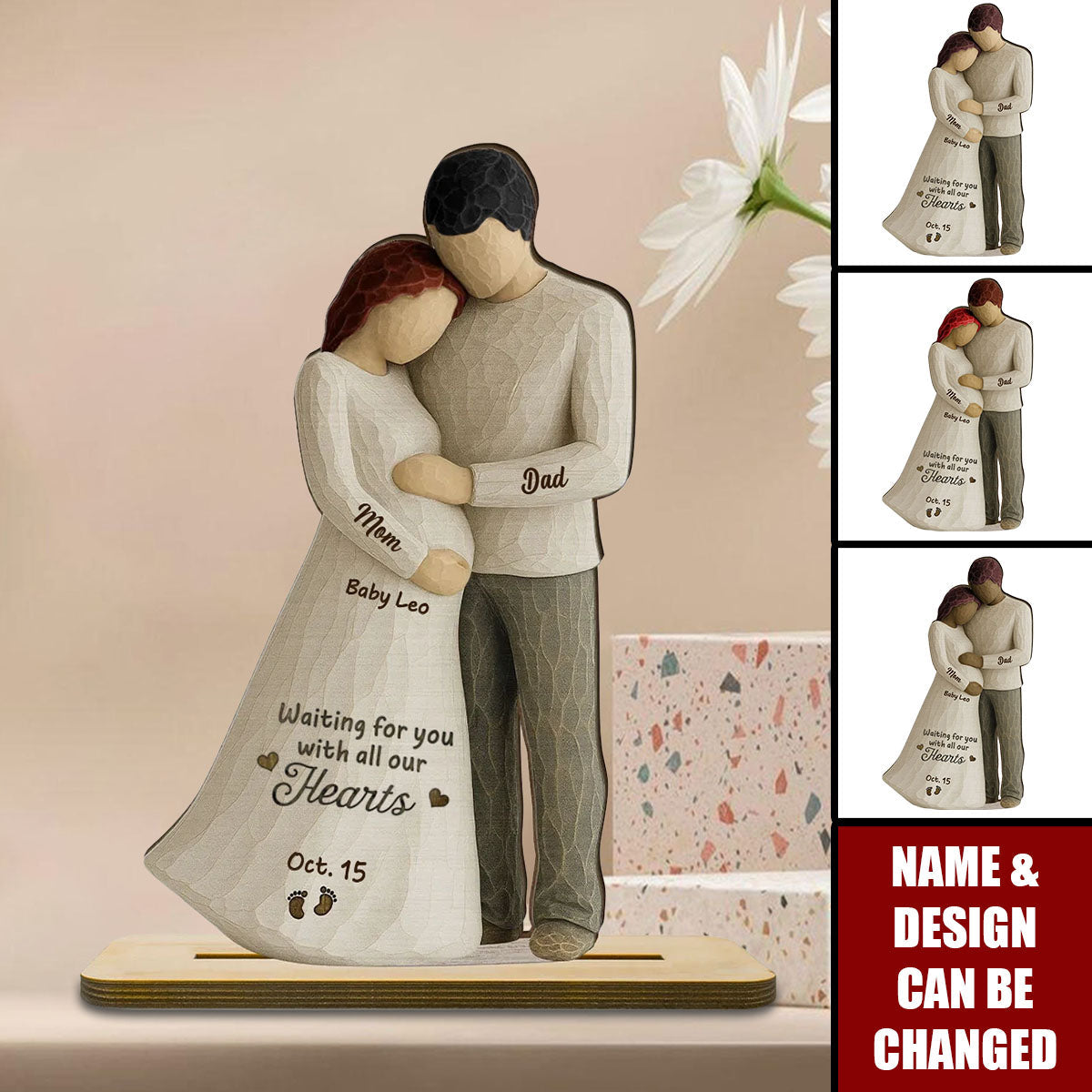 Waiting For You With All Our Hearts Couple Expecting Baby - Personalized Standing Wooden Plaque