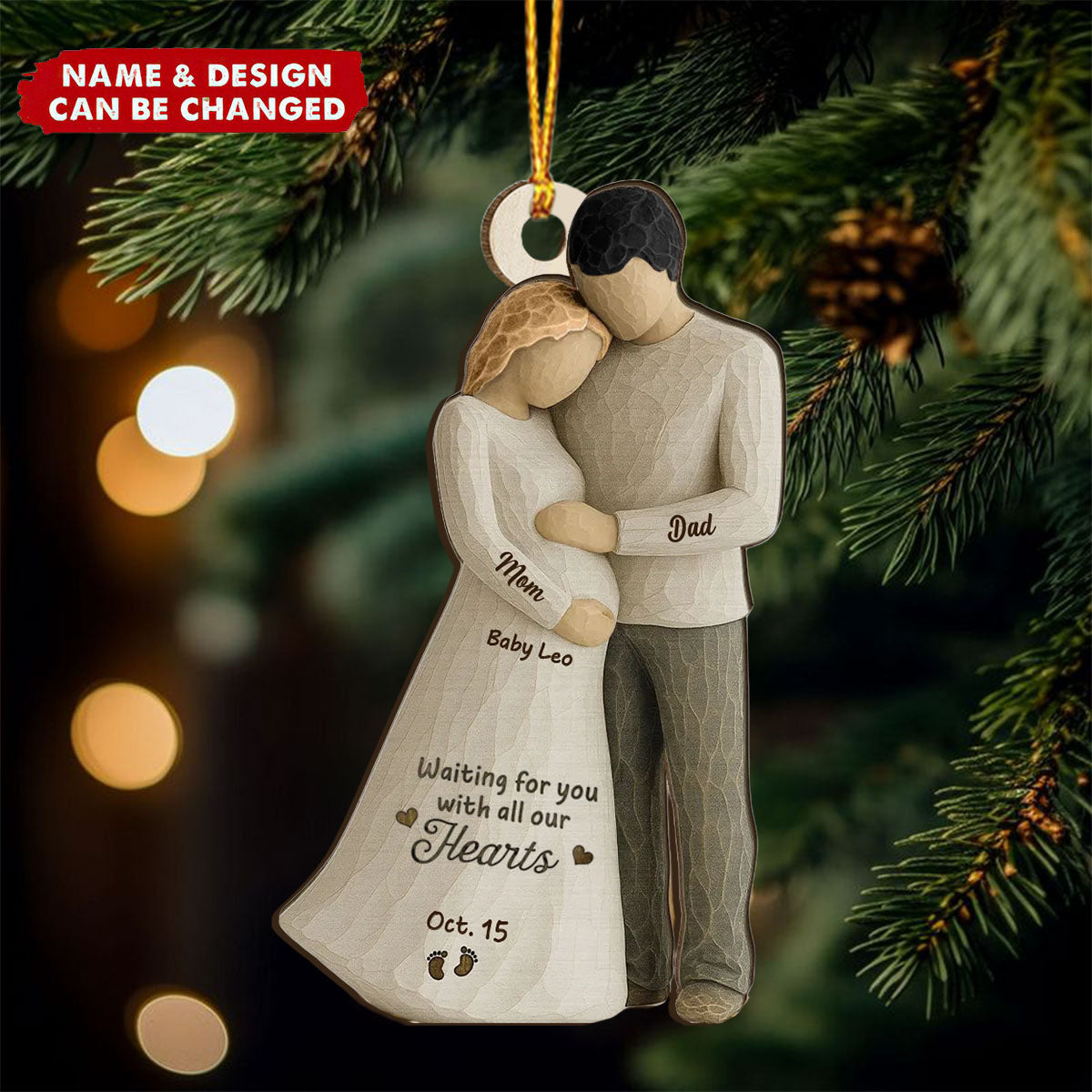 Waiting For You With All Our Hearts Couple Expecting Baby - Personalized Wooden Ornament