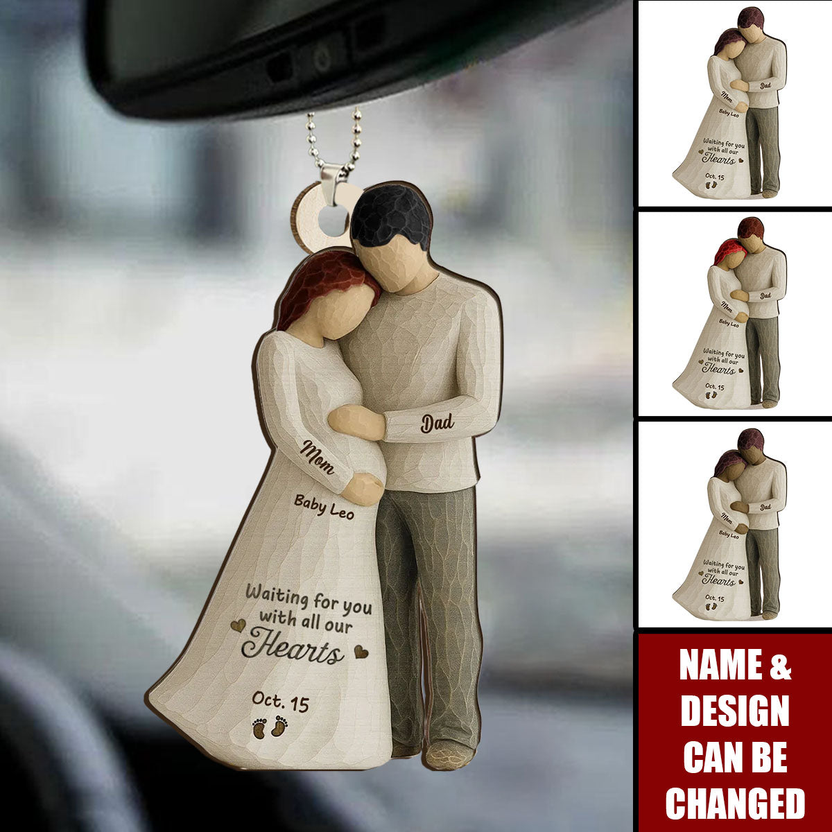Waiting For You With All Our Hearts Couple Expecting Baby - Personalized Car Ornament