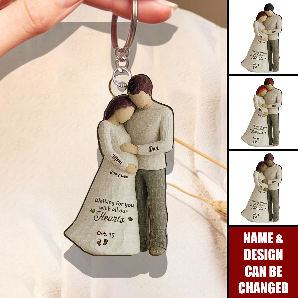 Waiting For You With All Our Hearts Couple Expecting Baby - Personalized Acrylic Keychain