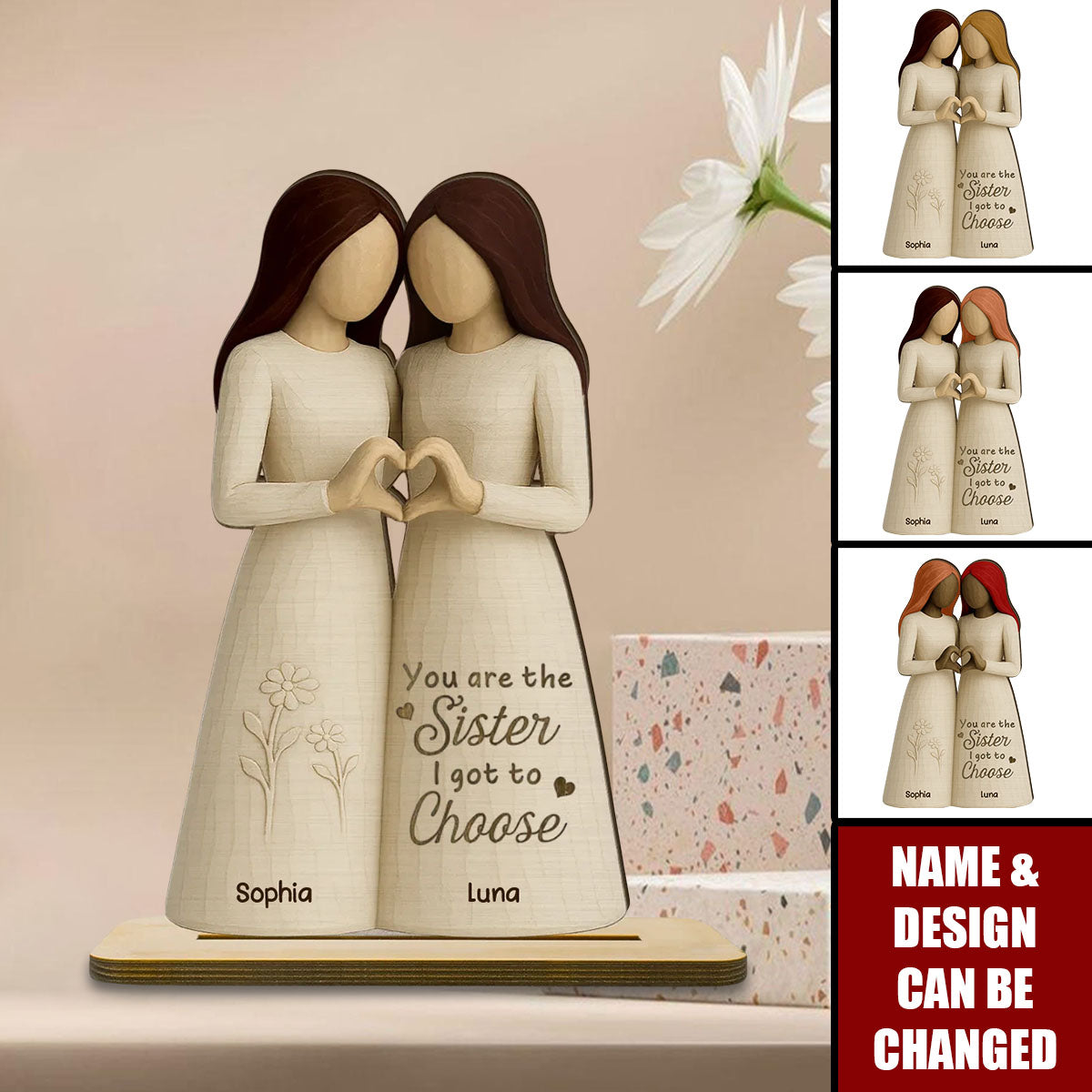 Besties Heart Hands Personalized Standing Wooden Plaque