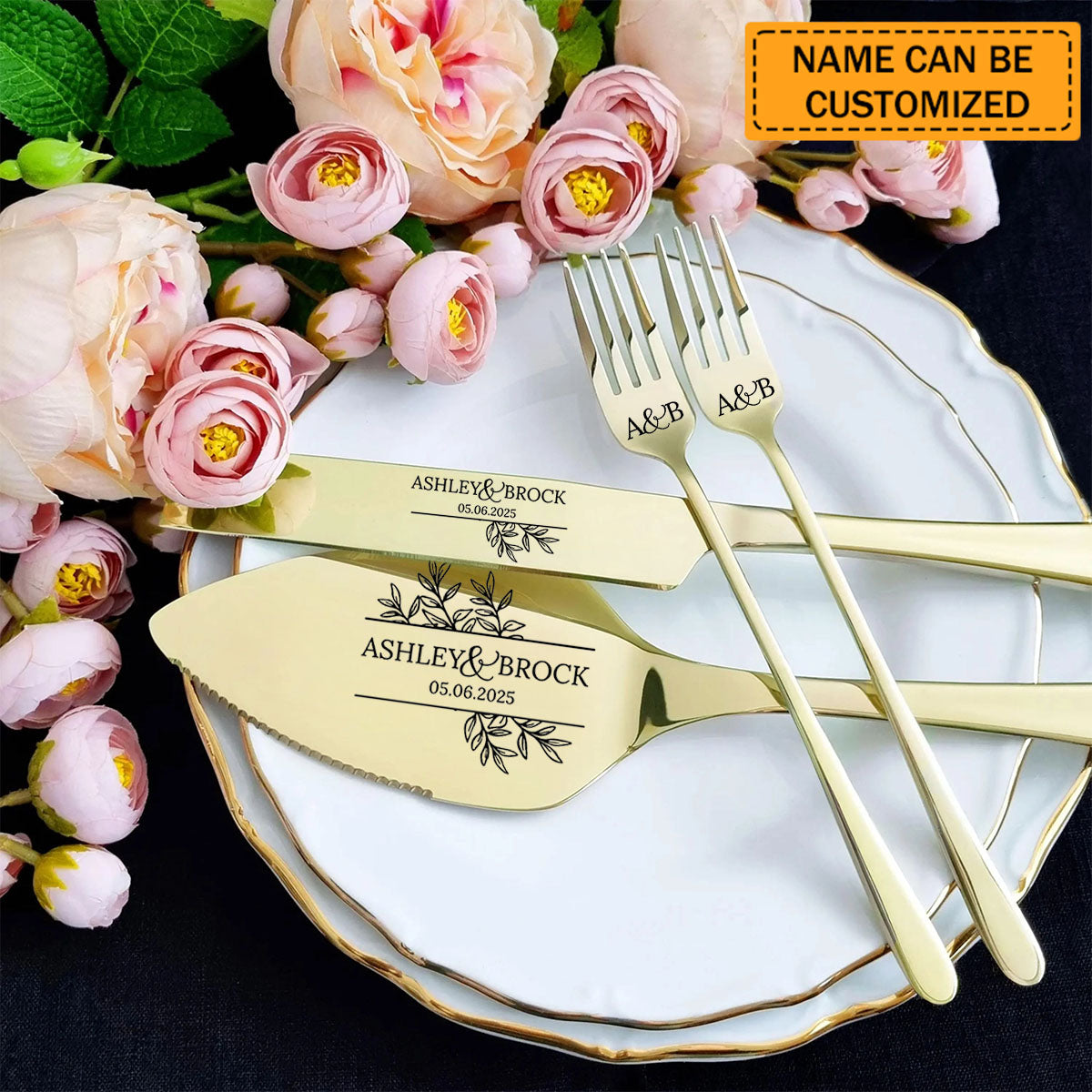 Personalized Wedding Cake Cutting Engraved Knife Server Forks