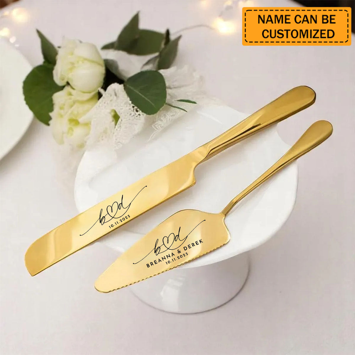 Personalized Wedding Cake Cutting Engraved Knife Server Forks