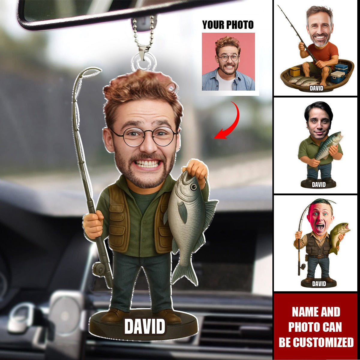 Custom Gifts For Fisherman - Personalized Photo Car Ornament