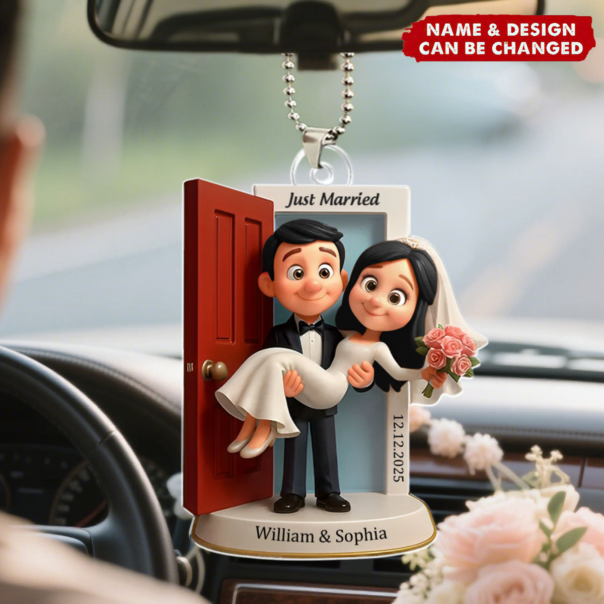 Personalized Our First Car Married Ornament - Custom Wedding Couple Threshold