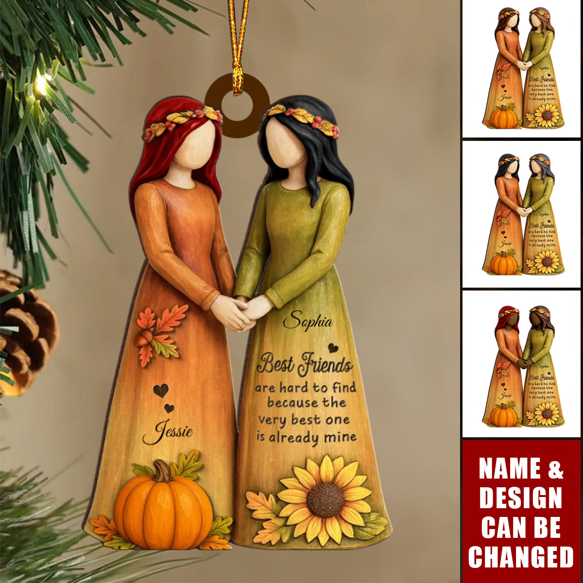 Fall Season Besties Sisters Personalized Christmas Acrylic Ornament