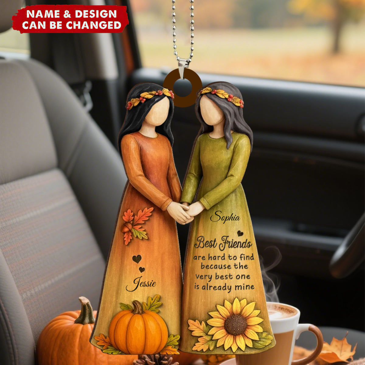 Fall Season Besties Sisters Personalized Acrylic Car Ornament