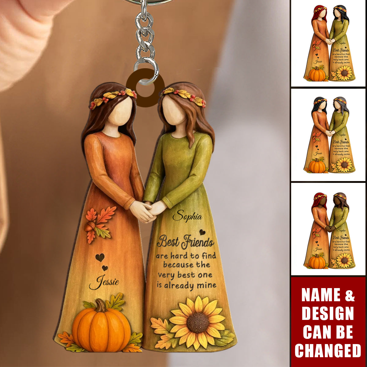 Fall Season Besties Sisters Personalized Acrylic Keychain