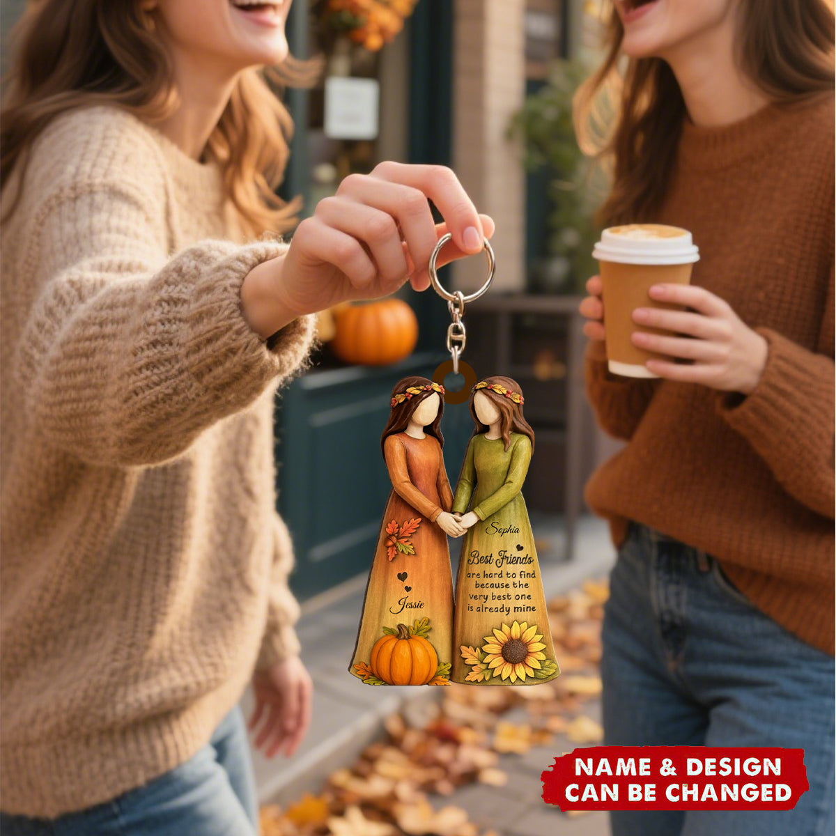 Fall Season Besties Sisters Personalized Acrylic Keychain