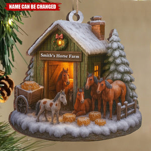 Custom Wood Ornament - Personalized Christmas At The Horse Farm
