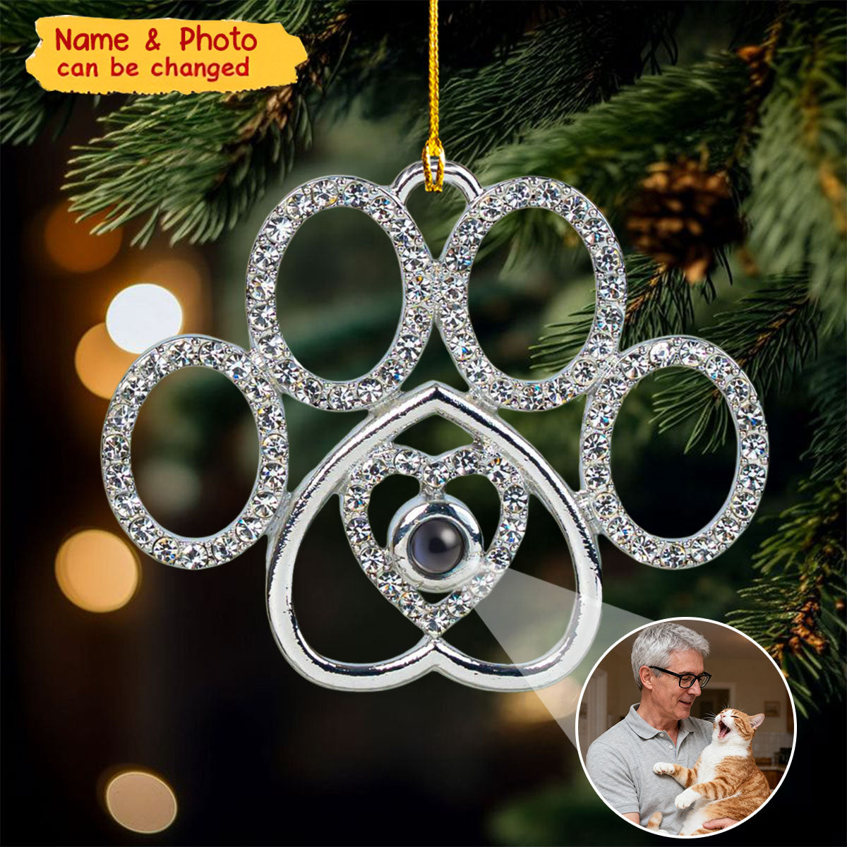 Paw-Shaped Keepsake - Personalized Photo Projection Ornament