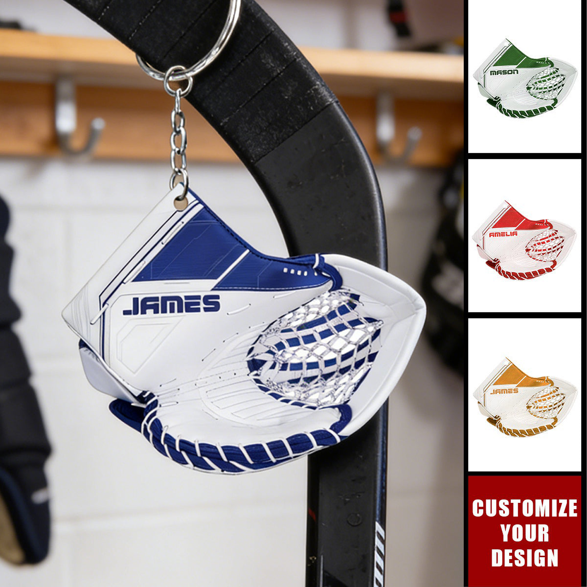 Hockey Goalie Glove - Personalized Keychain, Gift For Hockey Lover