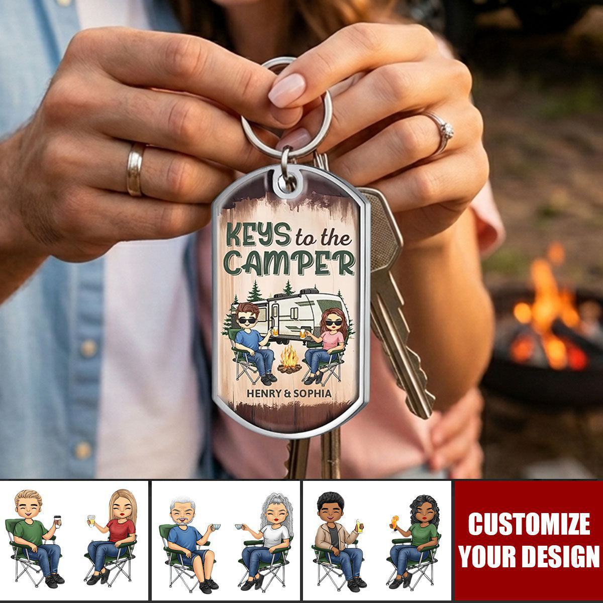 Keys To The Camper - Couple Personalized Stainless Steel Keychain