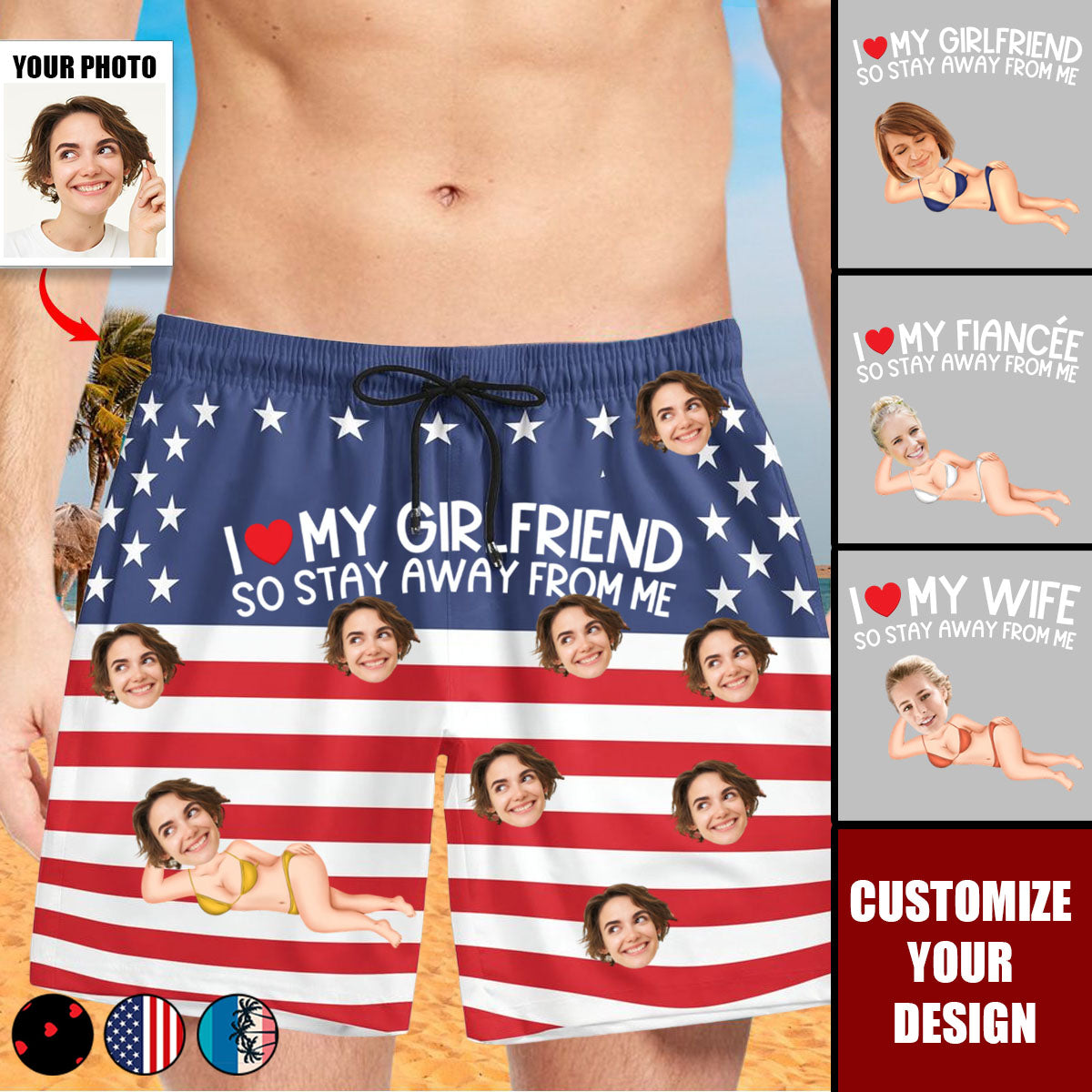 I Love My Wife So Stay Away From Me - Personalized Photo Men's Beach Shorts