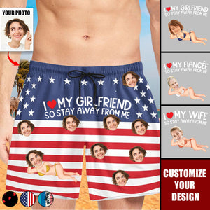 I Love My Wife So Stay Away From Me - Personalized Photo Men's Beach Shorts