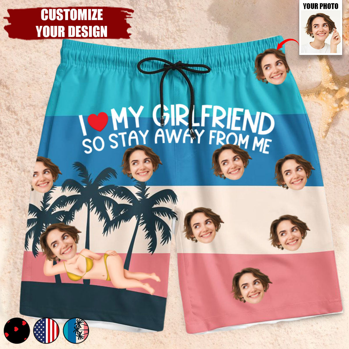 I Love My Wife So Stay Away From Me - Personalized Photo Men's Beach Shorts