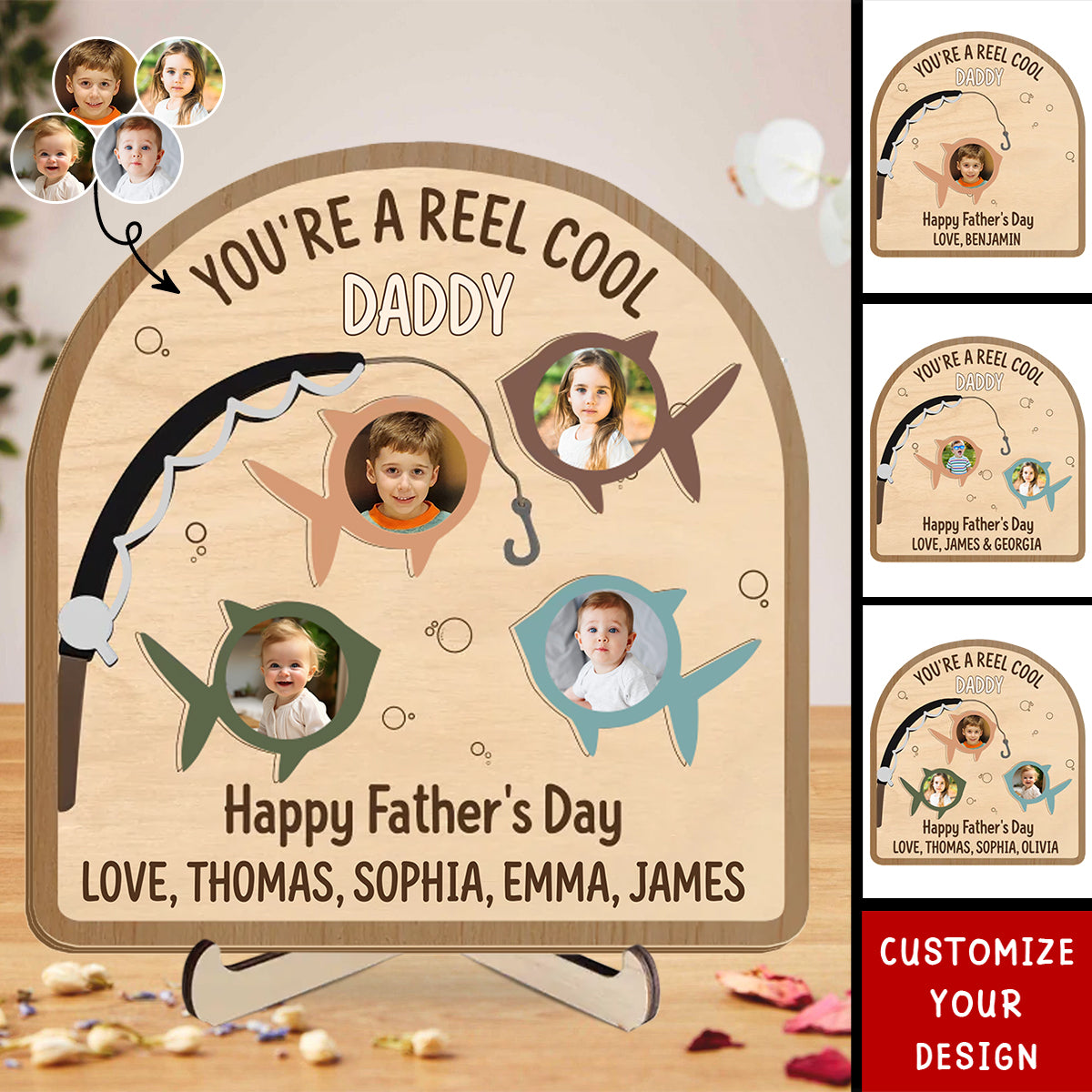 Custom Photo You’re A Reel Keeper - Family Personalized 2-Layered Wooden Plaque, Father's Day Gift For Dad, Grandpa, Fishing Lovers