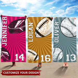 Sport Custom Name, Number - Personalized Beach Towel