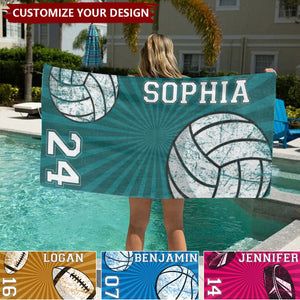 Sport Custom Name, Number - Personalized Beach Towel