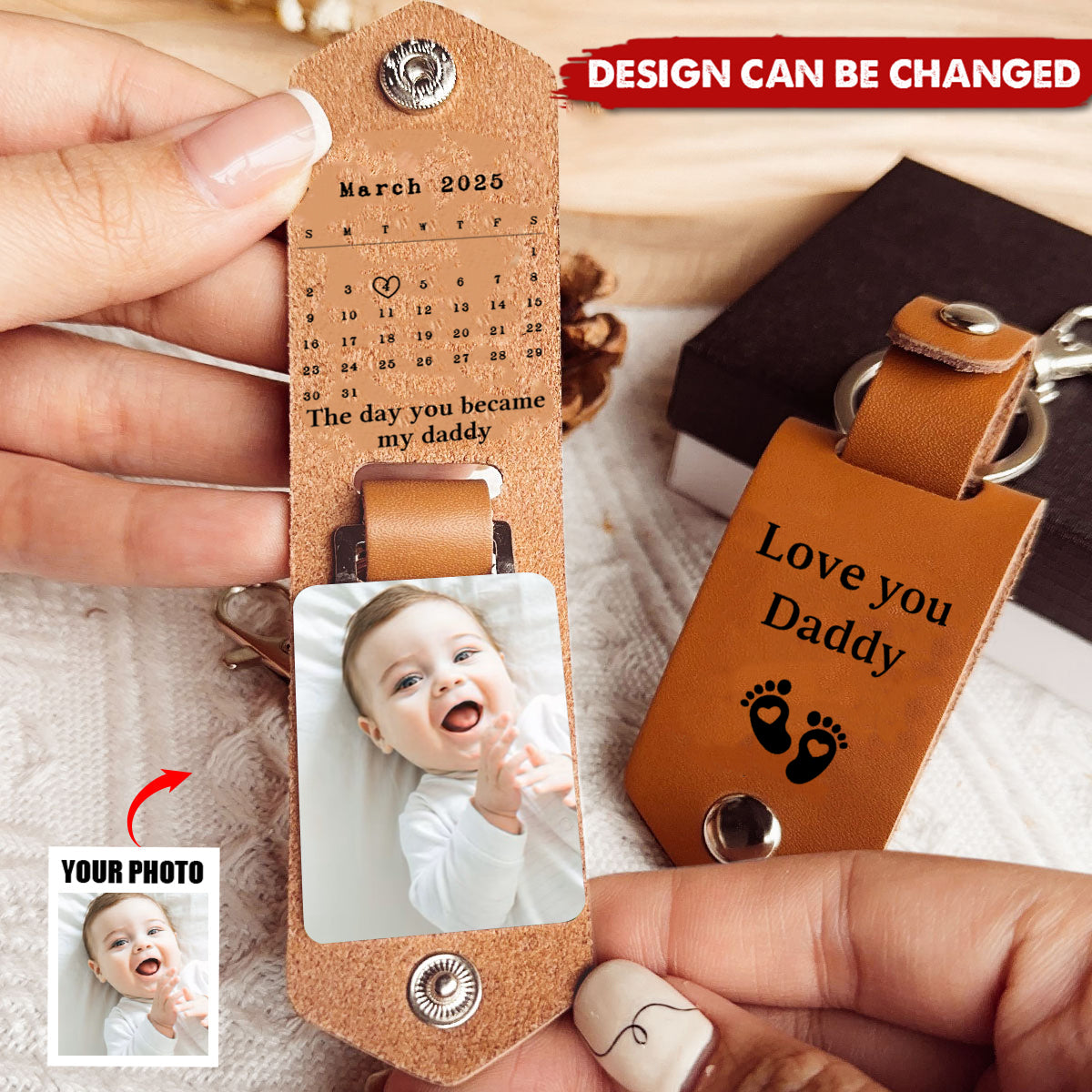 The Day You Became My Daddy - Personalized Photo Leather Keychain, Father's Day Gift
