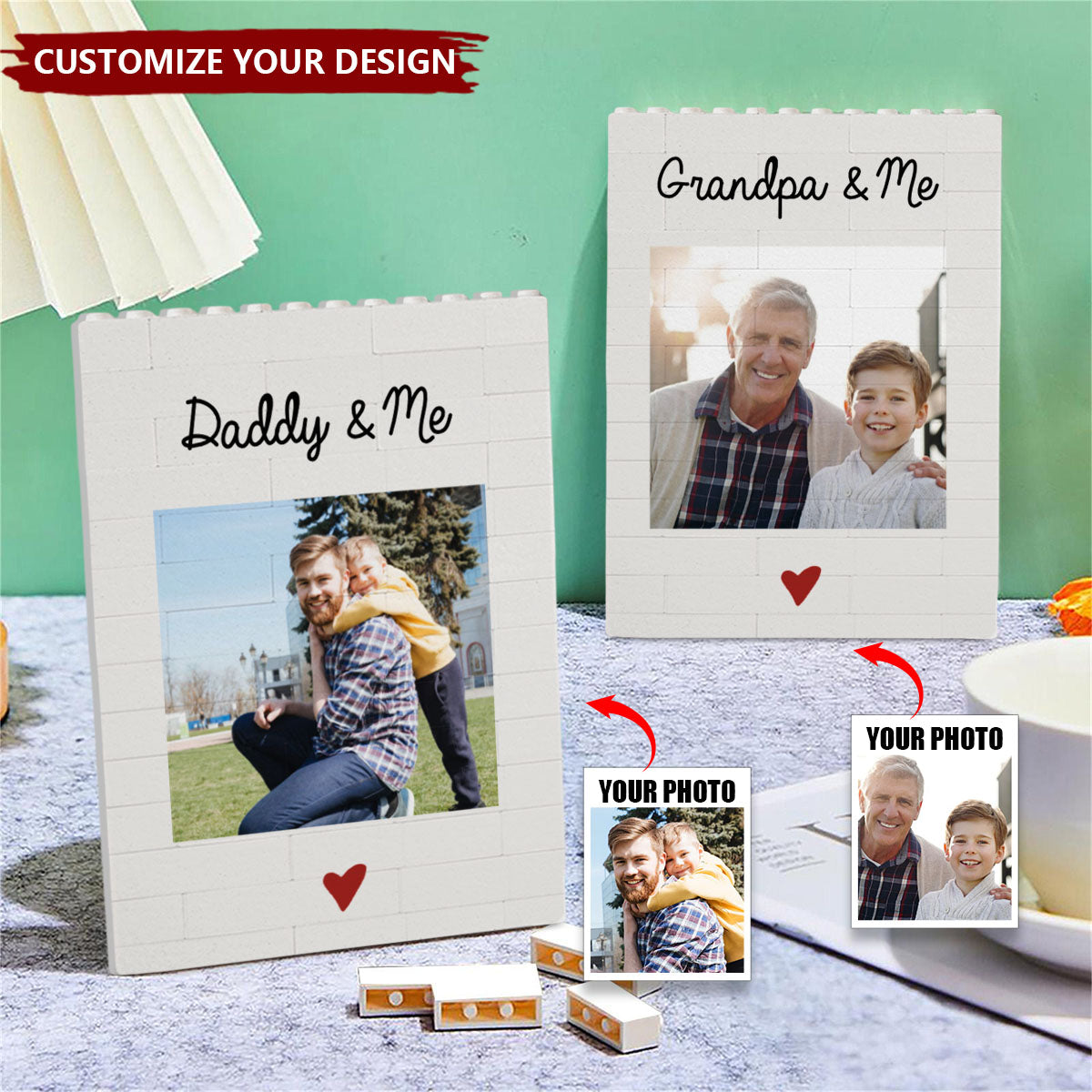 Daddy And Me - Personalized Photo Building Brick Blocks, Father's Day Gift For Dad, Grandpa