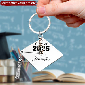 Graduation Cap Shape Class Of 2025 - Personalized Keychain, Gift For Graduates